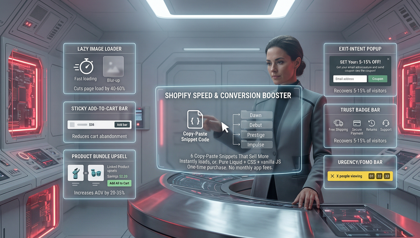 Shopify Speed & Conversion Booster — 6 Copy-Paste Snippets That Sell More